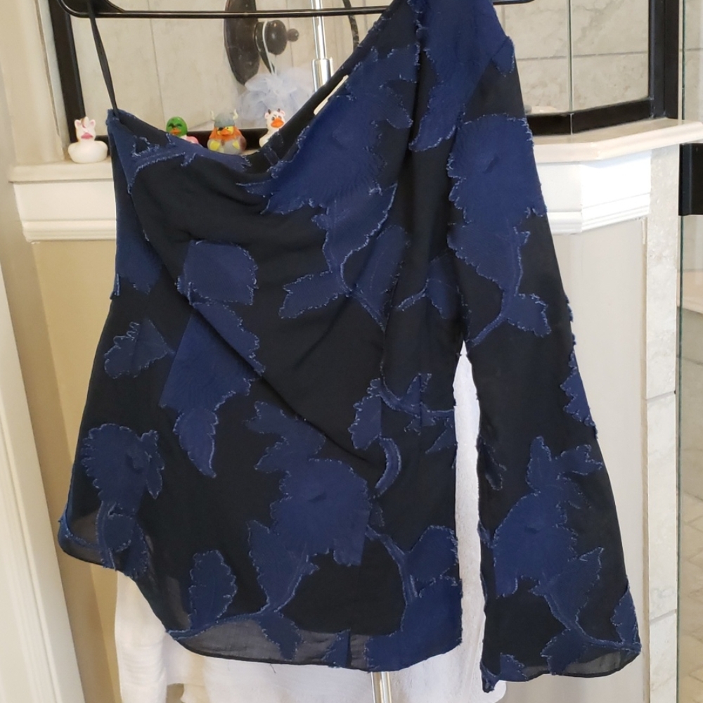 One Sleeve Boho Applique Top Mixed Media